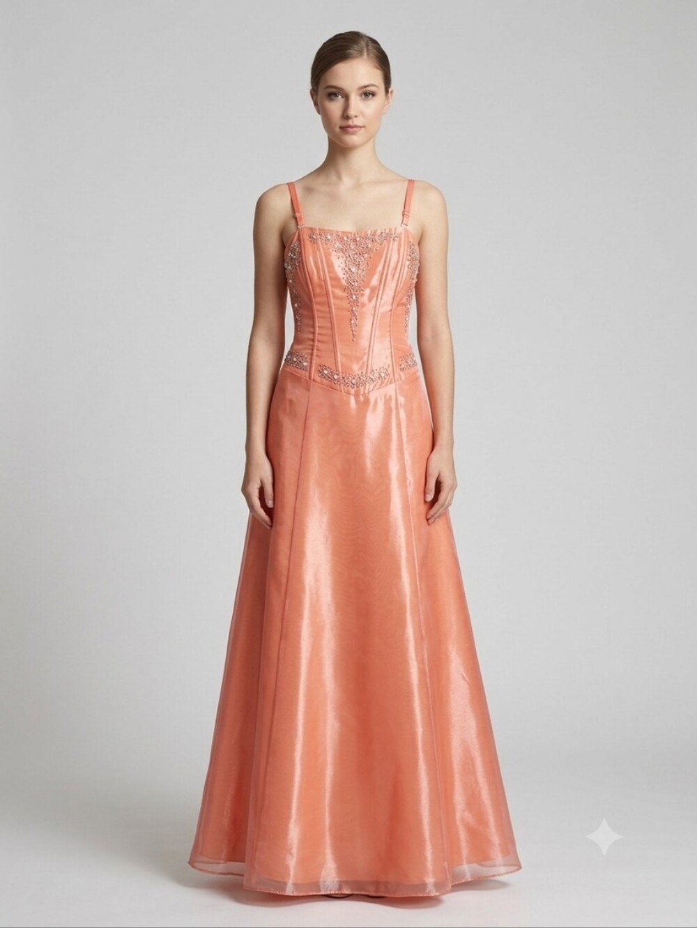 ​Vintage Oblique Y2K Coral Iridescent Beaded Prom Formal Gown Dress Sz 6